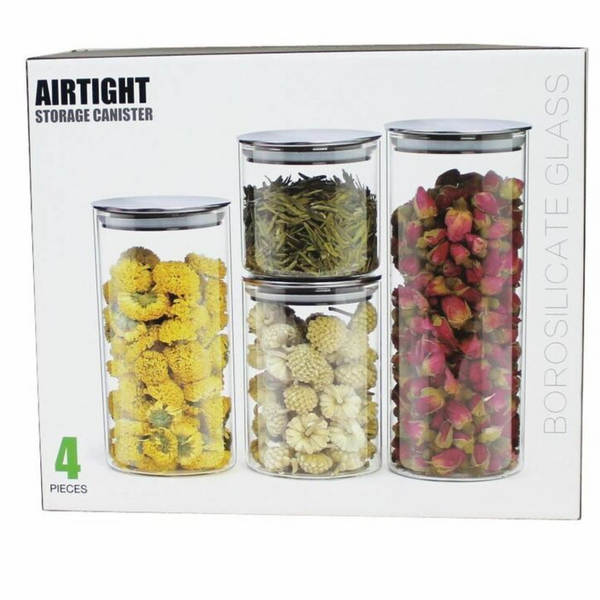 Glass Storage Jars with Stainless Steel Lids-Set of 4, Suitable for Candy & Spice