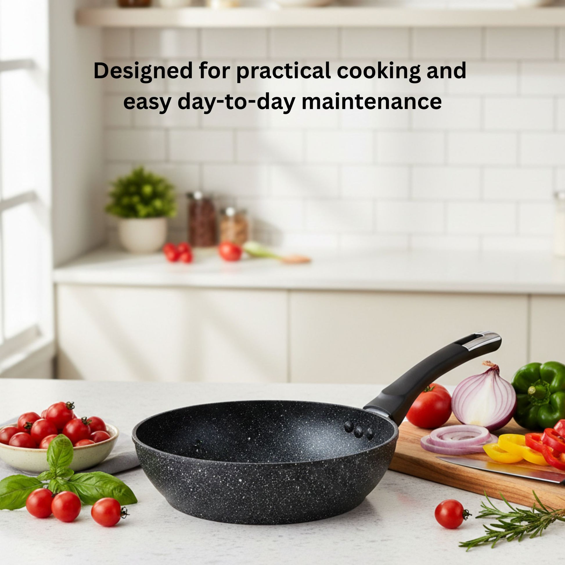 24cm Deep Frying Pan with Lid | Non-Stick Granite Coating, Induction Safe – Houszy