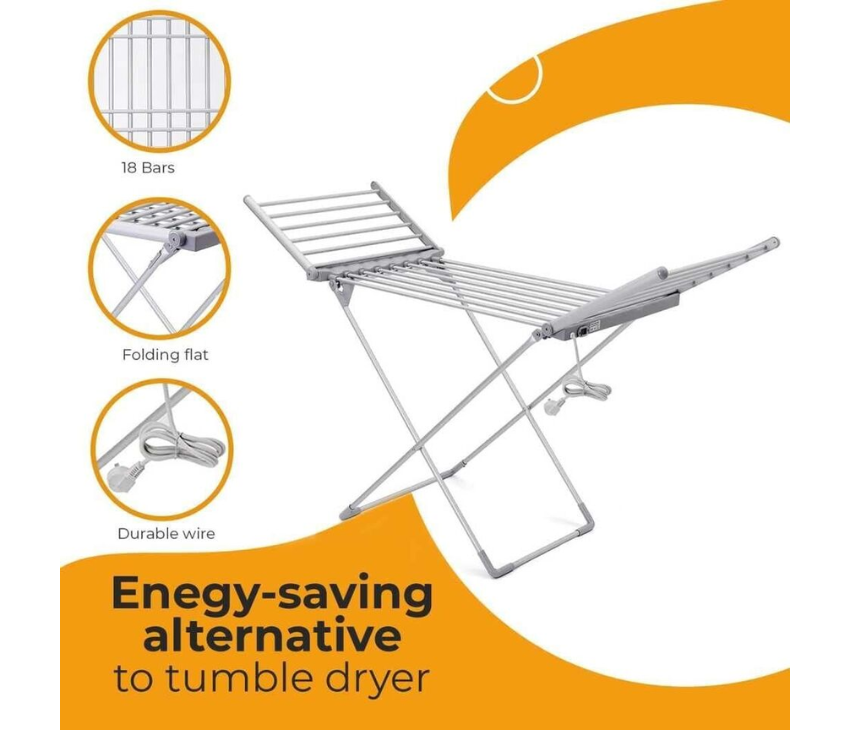 Heated Drying Rack With Adjustable Wings- 18 Heated Bars, Ideal For In&Outdoor Use