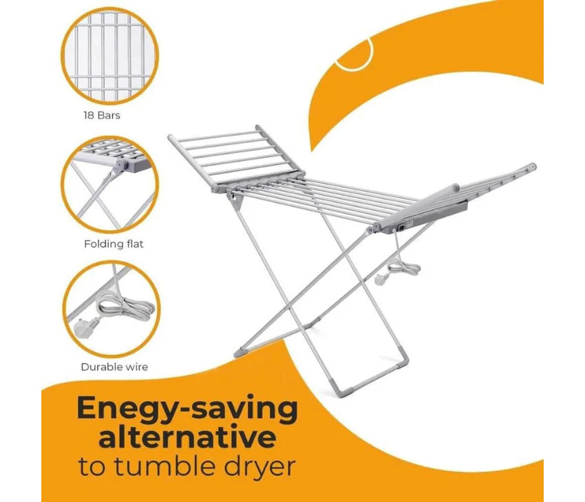 Houszy® Electric heated folding clothes dryer airer with cover, 230w Energy-Efficient 18 rails indoor airer, wet laundry drying rack.