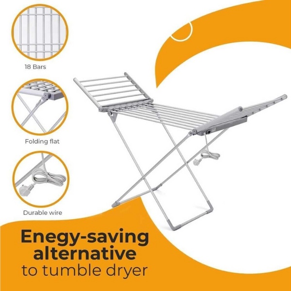 Heated Drying Rack With Adjustable Wings- 18 Heated Bars, Ideal For In&Outdoor Use