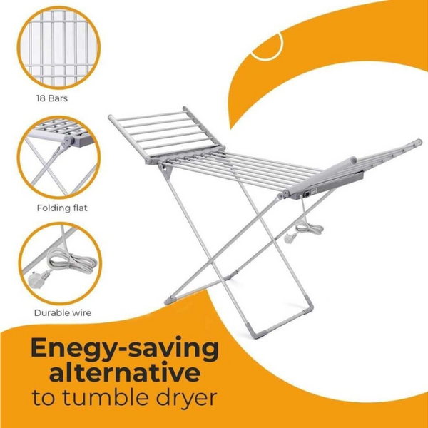 Foldable Heated Drying Rack With Adjustable Wings| 18 bars – Houszy