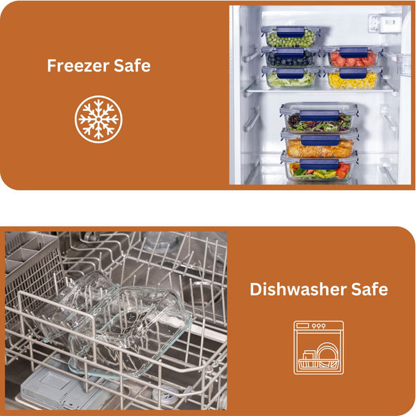 Glass Food Storage Containers with Bamboo Lids & 3 Stretchable Bands-Set Of 3-Houszy®