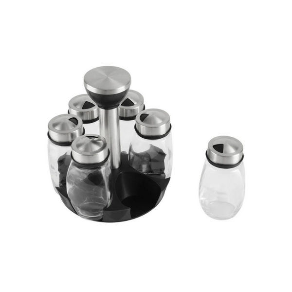 Glass Spice Shakers With Airtight Stainless Steel Lids & Rotating Spice Rack