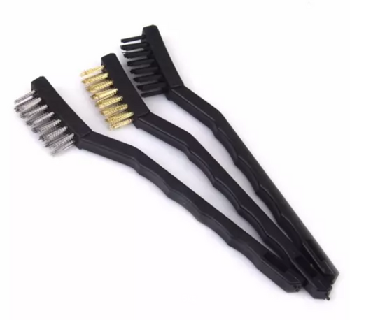 Mini Wire Brush Set Steel Brass Nylon Cleaning Polishing 3pc Black