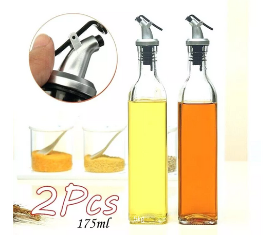 Houszy 2pcs Oil & Vinegar glass bottles with Spout, Lid-Free Glass Oil Bottle Set