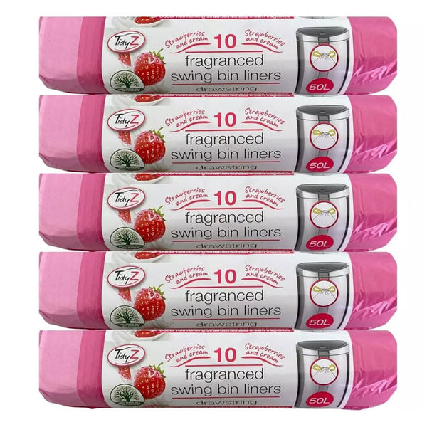 Tidyz Strawberries and Cream Fragranced Swing Bin Liner 50L 10Rolls