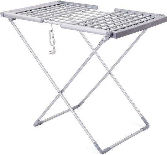 21-RAIL FOLDABLE CLOTHES DRYING RACK WITH ADJUSTABLE WINGS, SUITABLE FOR INDOOR & OUTDOOR USE (WHITE & GREY)