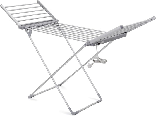 21-RAIL FOLDABLE CLOTHES DRYING RACK WITH ADJUSTABLE WINGS, SUITABLE FOR INDOOR & OUTDOOR USE (WHITE & GREY)