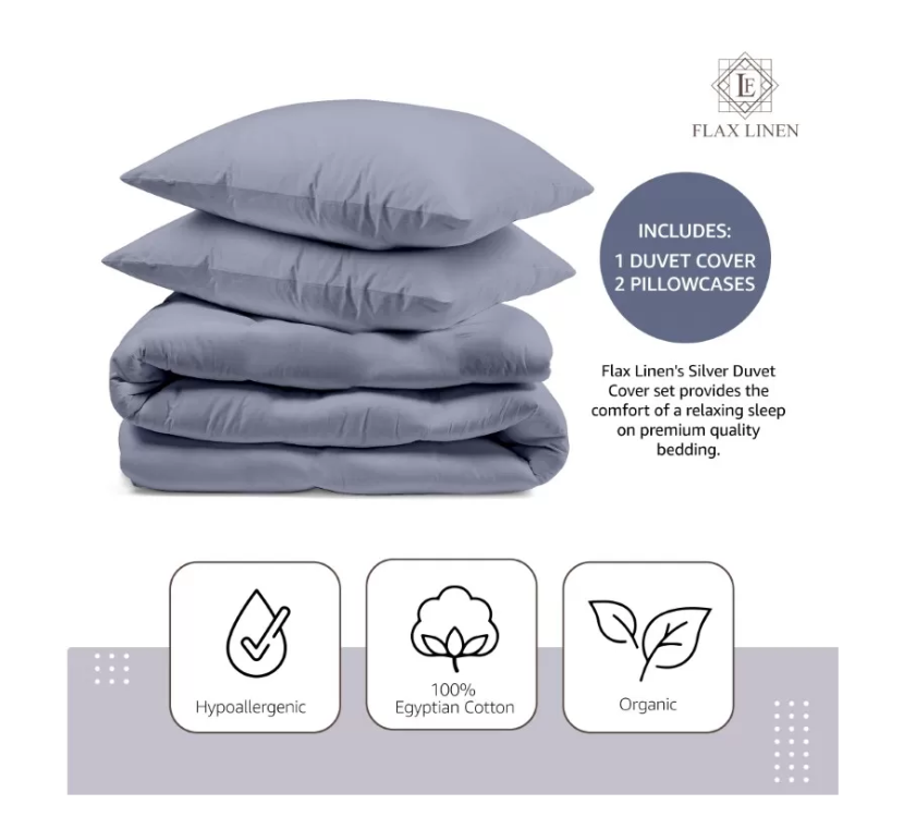 Duvet Cover Set With Egyptian cotton Fitted Sheet- 400 TC ( Celia Silver Design)