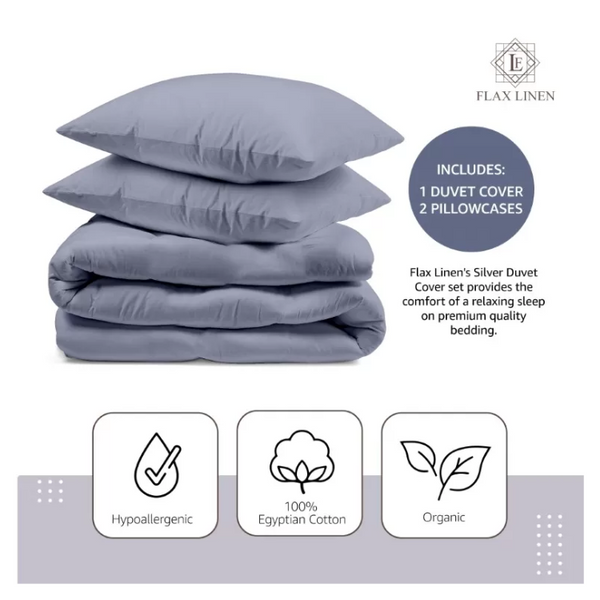 Duvet Cover Set With Egyptian cotton Fitted Sheet- 400 TC ( Celia Silver Design)