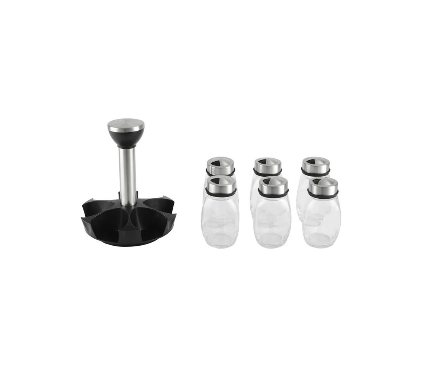 Glass Spice Shakers With Airtight Stainless Steel Lids & Rotating Spice Rack