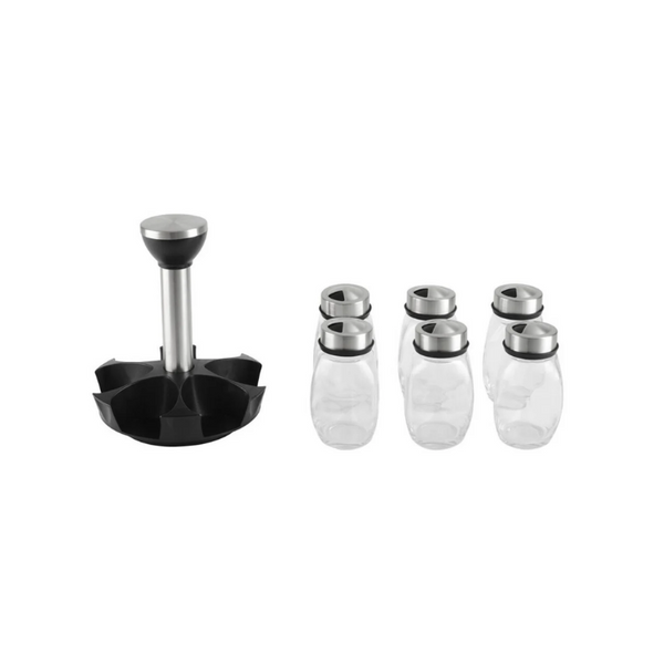 Glass Spice Shakers With Airtight Stainless Steel Lids & Rotating Spice Rack