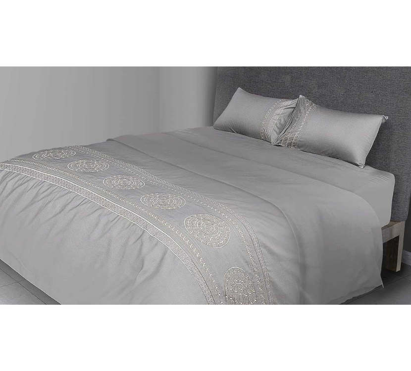 Duvet Cover Set With Egyptian Cotton Fitted Sheet-400 TC ( Floral Gold Design)