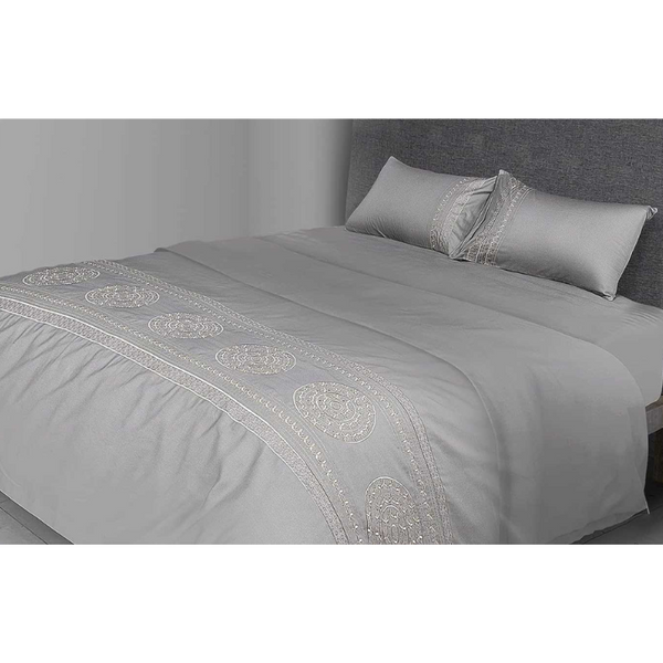 Duvet Cover Set With Egyptian Cotton Fitted Sheet-400 TC ( Floral Gold Design)