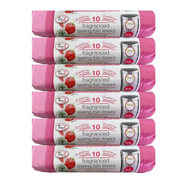 Tidyz Strawberries and Cream Fragranced Swing Bin Liner 50L 10Rolls