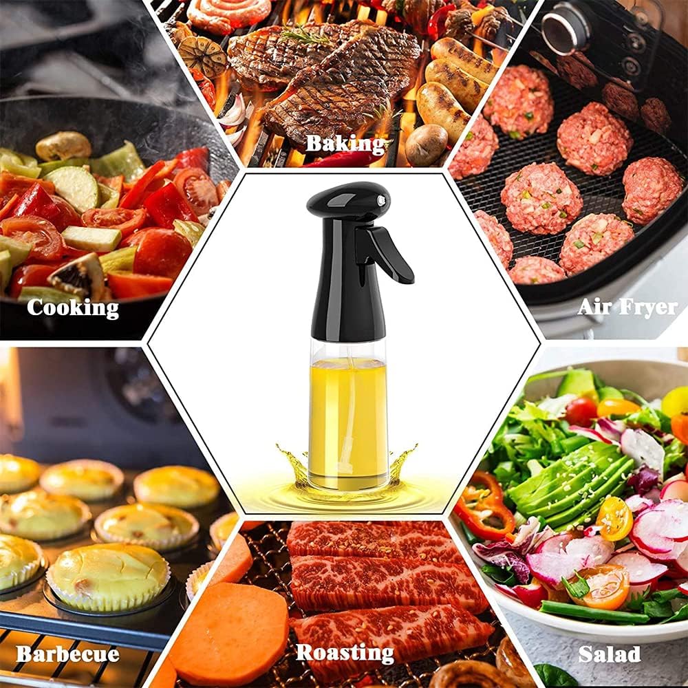 Plastic Oil Spray Mist Bottle for Air Fryer, Salad, Baking, BBQ, Frying (Black/210 ml)