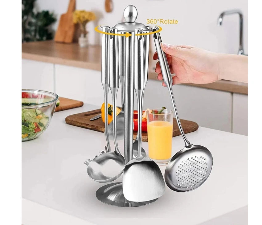 Stainless Steel Kitchen Utensils With Stand-Set Of 7