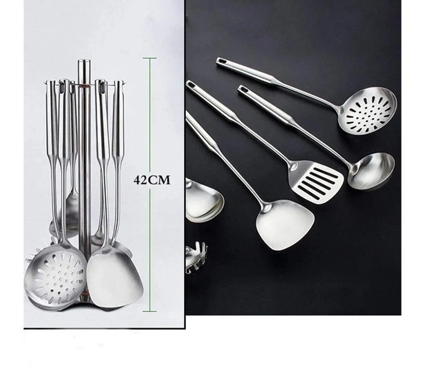 Stainless Steel Kitchen Utensils With Stand-Set Of 7