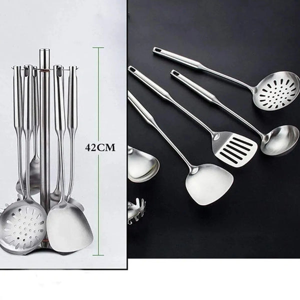 Stainless Steel Kitchen Utensils With Stand-Set Of 7