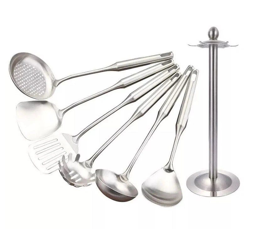 Stainless Steel Kitchen Utensils With Stand-Set Of 7