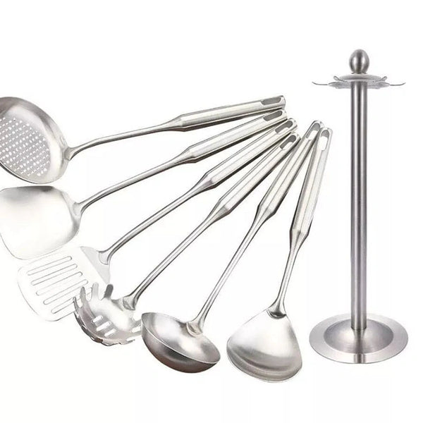 Stainless Steel Kitchen Utensils With Stand-Set Of 7