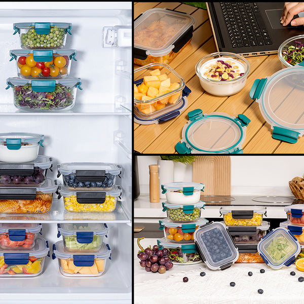 Glass Meal Prep Containers With Snap Lock Lids - 24pcs Set - Houszy