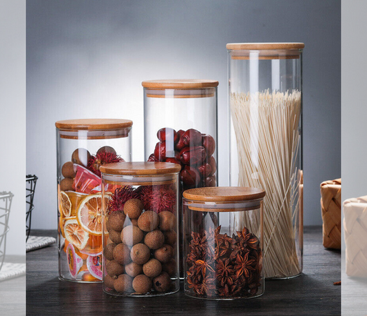 Glass Storage Jar with Airtight  Bamboo Lids,  Ideal for Candy, Spice, Coffee Beans