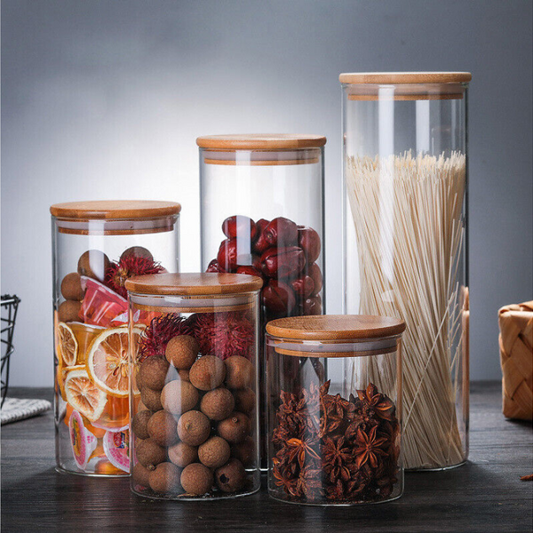 Glass Storage Jar with Airtight  Bamboo Lids,  Ideal for Candy, Spice, Coffee Beans