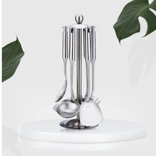 Stainless Steel Kitchen Utensils With Stand-Set Of 7