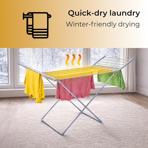 Heated Clothes Airer with Cover, Touch Screen LED Display, 30–60°C, 1–12h Timer, Foldable Indoor Dryer Rack, 20 Heated Bars, 230W