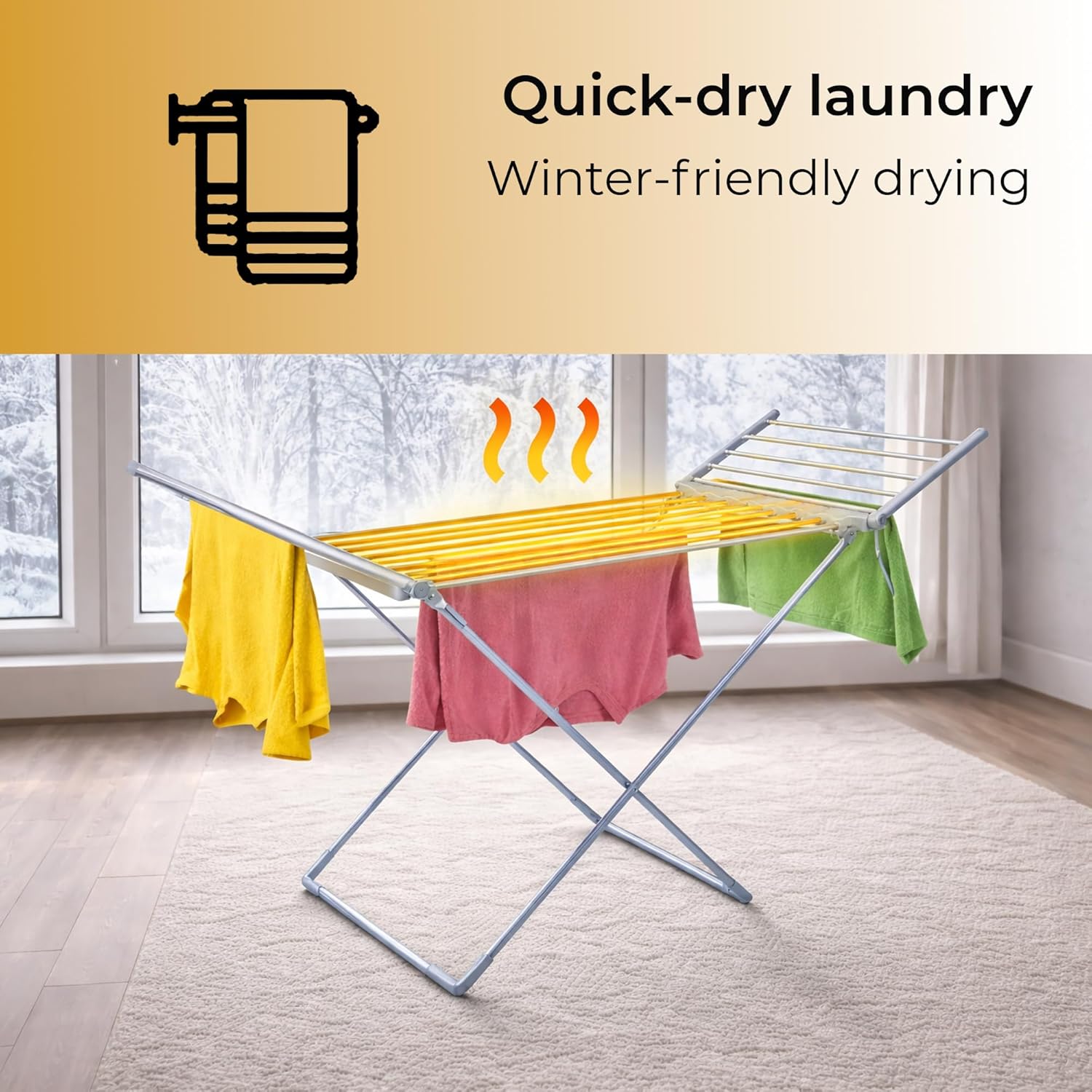 Heated Clothes Airer with Cover, Touch Screen LED Display, 30–60°C, 1–12h Timer, Foldable Indoor Dryer Rack, 20 Heated Bars, 230W