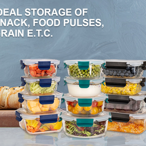 Glass Meal Prep Containers With Snap Lock Lids - 24pcs Set (Green-Blue-Black)