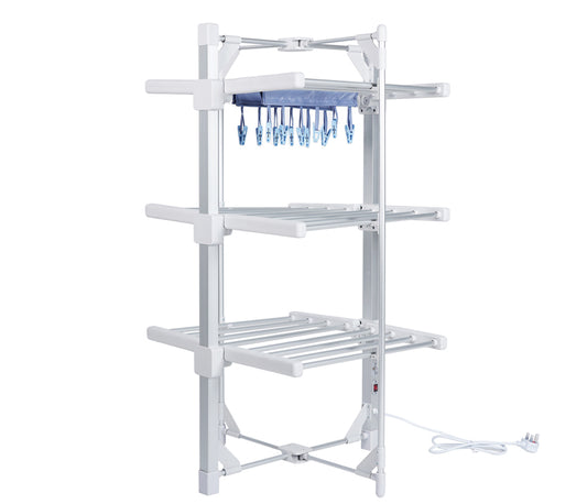 Mini Standard 3-Tier 220W Electric Heated Foldable Clothes Dryer with Rack Cover & two 6-Peg Hooks