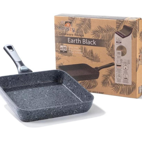 26cm Non-Stick Grill Pan | Removable Handle, Induction Safe, Granite Coated – Houszy