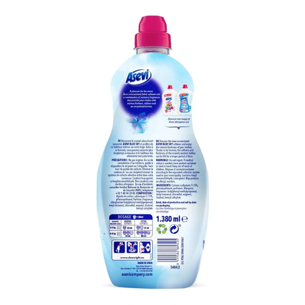Asevi Fabric Softener Blue Sky - 1380ml, Intense Freshness, 60 Washes