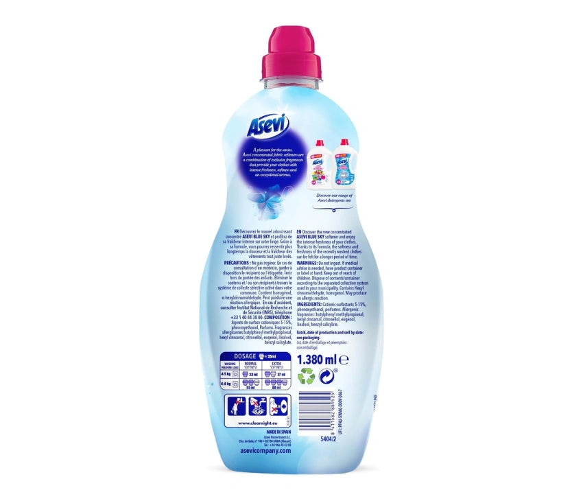 Asevi 1380Ml Fabric Softener Blue Sky Intense Freshness 60 Washes