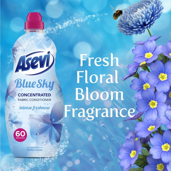 Asevi Fabric Softener Blue Sky - 1380ml, Intense Freshness, 60 Washes