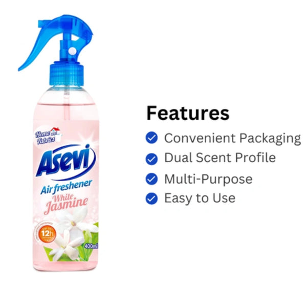 Asevi Air and Fabric Freshener Spray - White Jasmine, 400ml