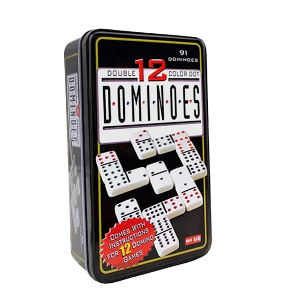 Dominoes Colour Double With Coloured Dots 12 in Metal Box 91 Pieces Game set