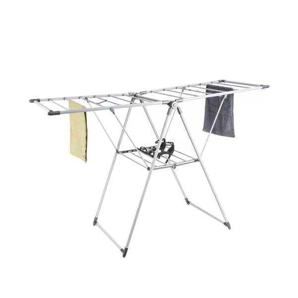 21-Rail Foldable Clothes Drying Rack with Adjustable Wings, Suitable for Indoor & Outdoor Use (White & Grey)-Houszy