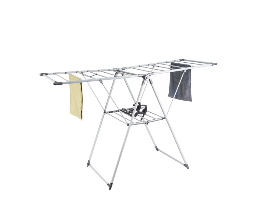 21-Rail Foldable Clothes Drying Rack with Adjustable Wings, Suitable for Indoor & Outdoor Use (White & Grey)