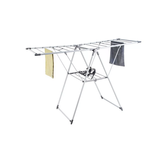 Houszy 21-Rail Foldable Clothes Drying Rack with Adjustable Wings, Suitable for Indoor & Outdoor Use (White & Grey)