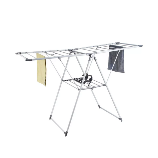 21-Rail Foldable Clothes Drying Rack with Adjustable Wings, Suitable for Indoor & Outdoor Use (White & Grey)