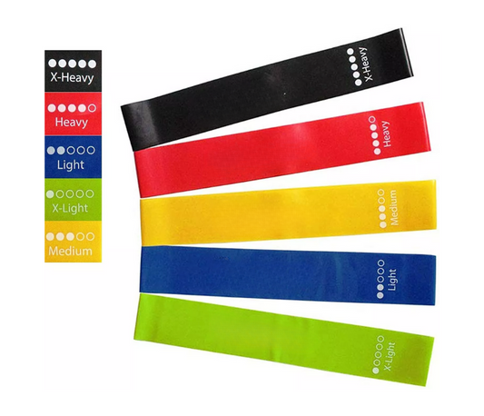 Colour-Coded Resistance Bands Set of 5  for Chest Expanding, Arm & Leg Exercises, & Yoga