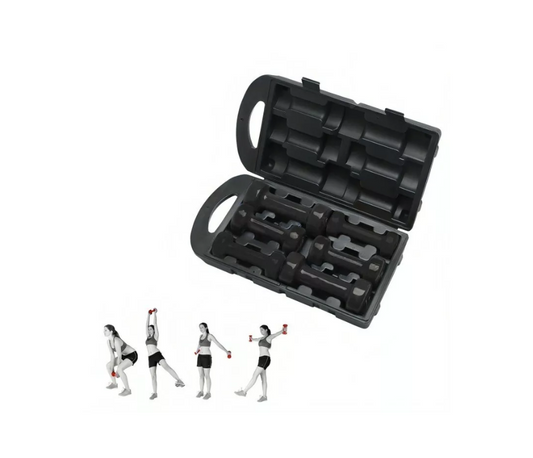 Houszy 10 Kgs Black & Grey Vinyl Coated Dumbbell Set With  Molded Carry Case (Anti-roll Design)