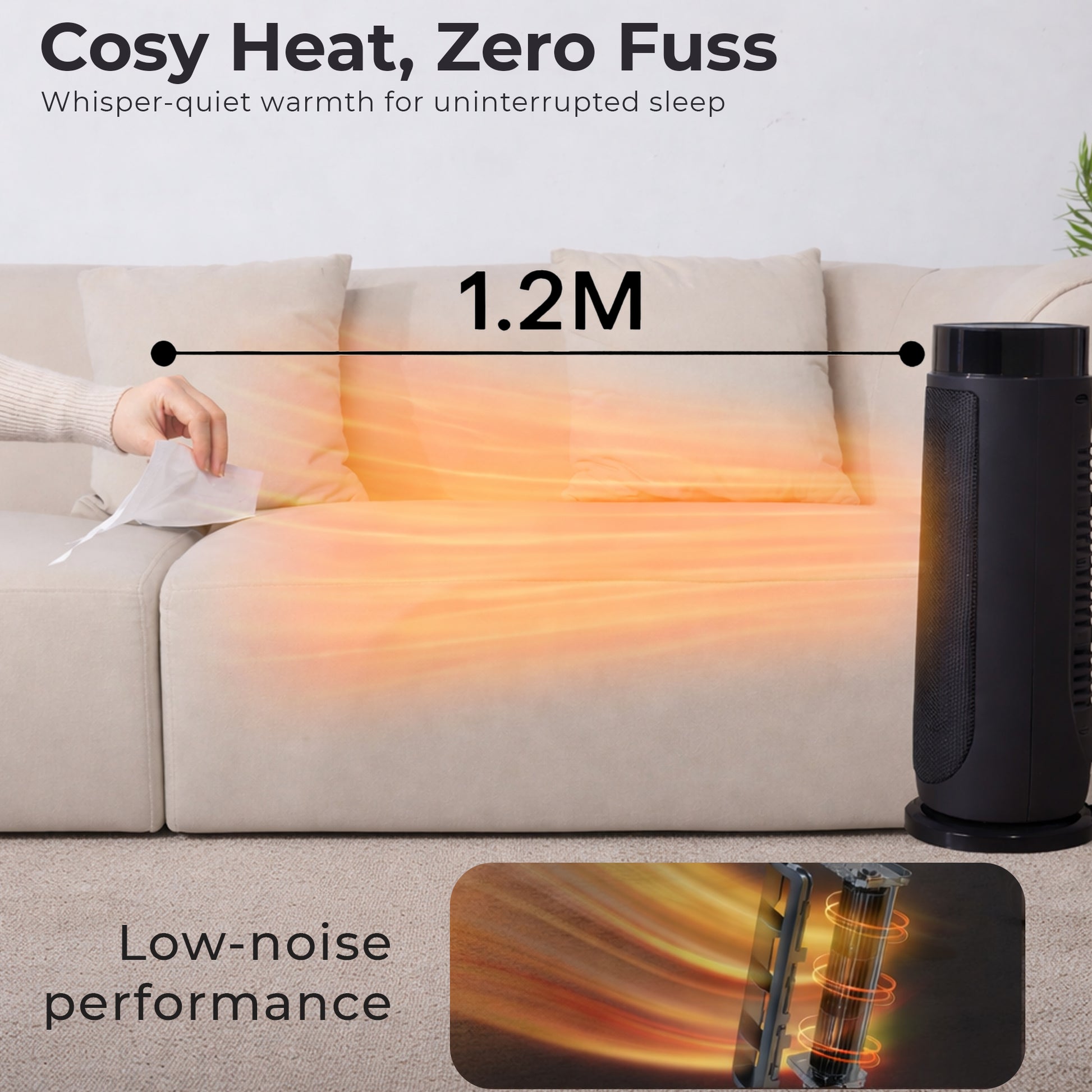 PTC Ceramic Tower Heater 2000W – ECO Mode, 90° Oscillation, 15–35°C Thermostat, 24h Timer, Remote, LED – (Black)