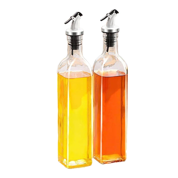 Glass Oil Dispenser Bottles - Borosilicate Glass, 2pcs with Spout, Lid-Free Set