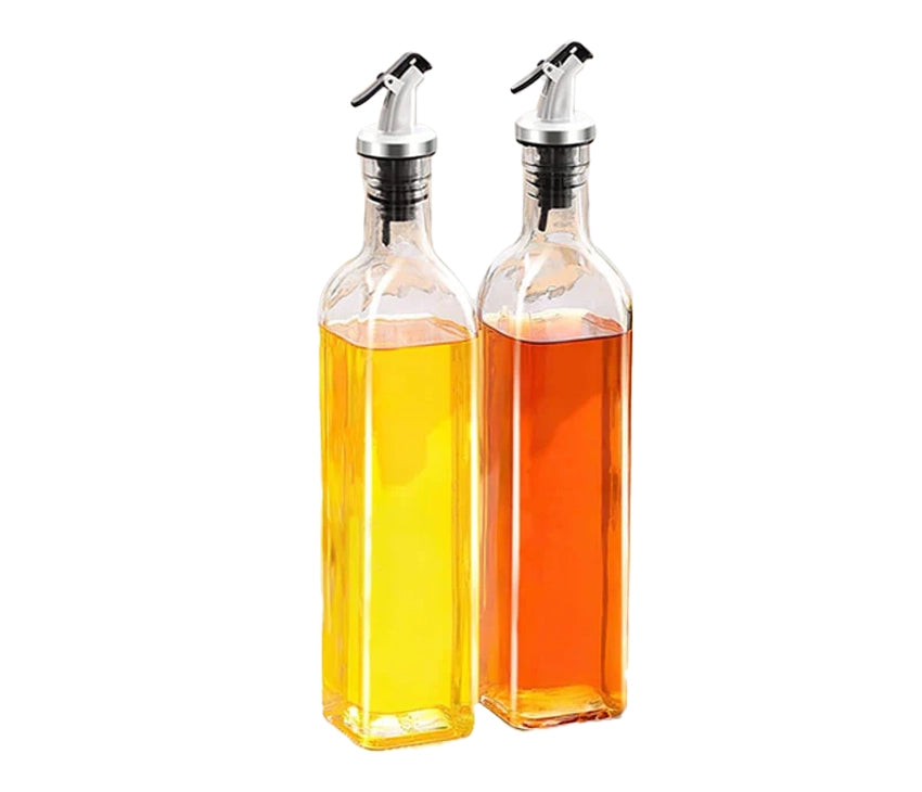 Borosilicate Glass Oil Dispenser Bottles with Spout-2pcs|Lid-Free Glass Oil Bottle Set