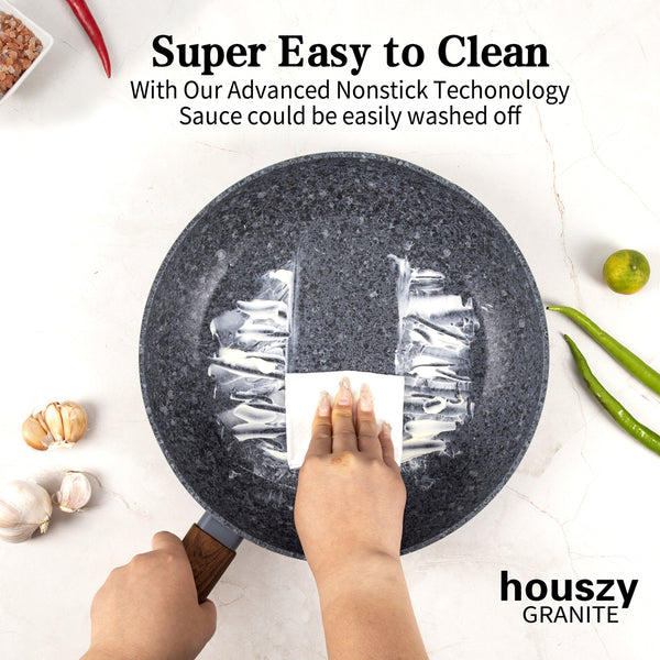 Houszy Non-stick Frying Pan Set With Brushes: 24cm, 28cm with Lid Coookware Handles